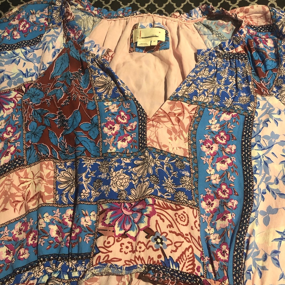 Anthropologie Floral Boho Tiered Midi Dress Sz 2X Pink Blue N14 - Picture 6 of 11
